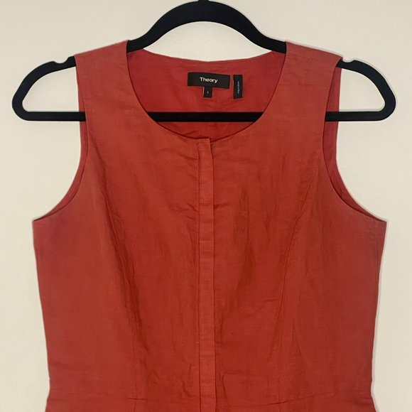 Theory Bonza Rotuma Sleeveless Zip Front Linen Blend Dress - Blood Orange - Picture 4 of 5